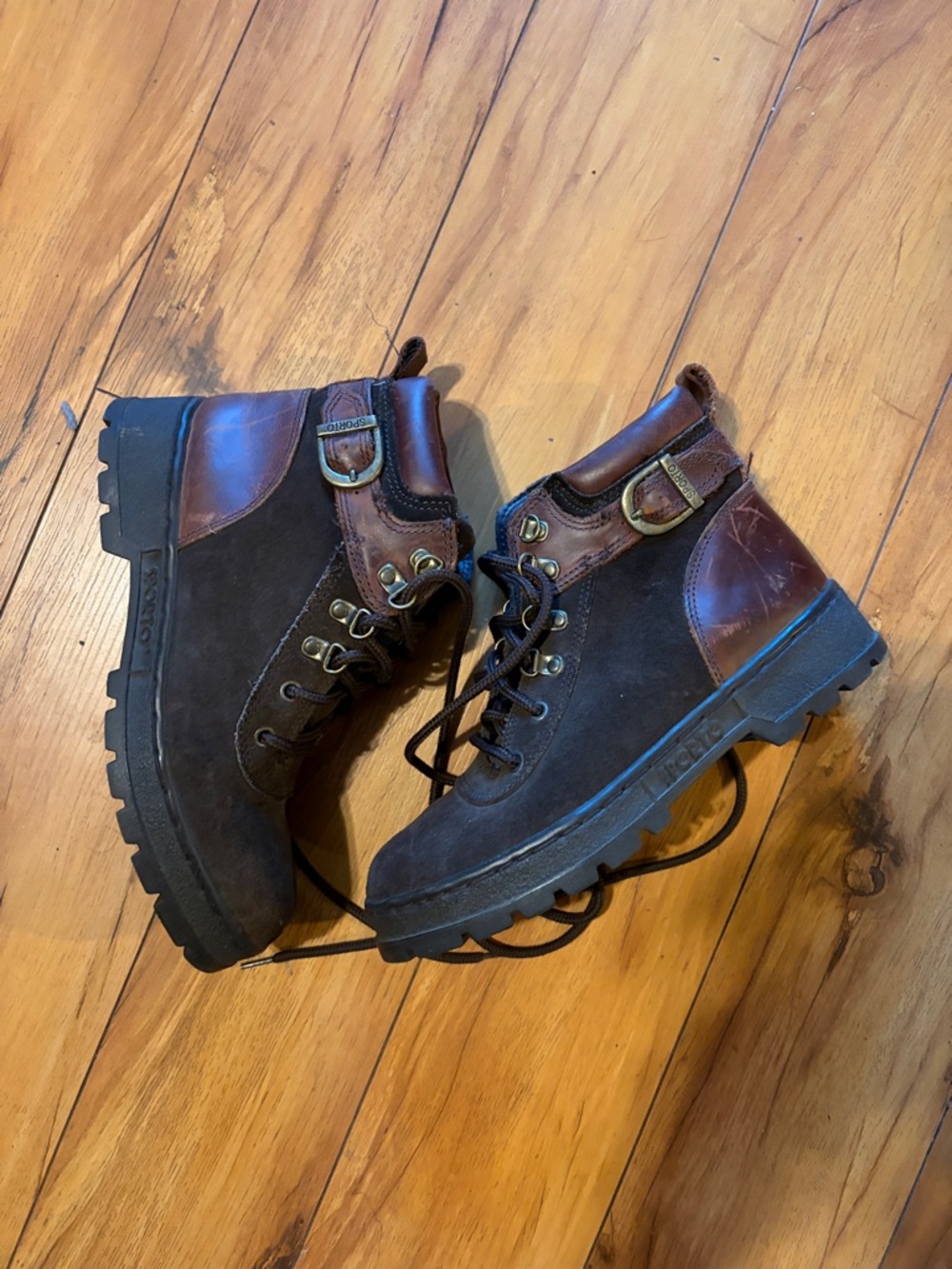 Sporto Dark Brown and Chestnut Lace-Up Suede Hiking Boots